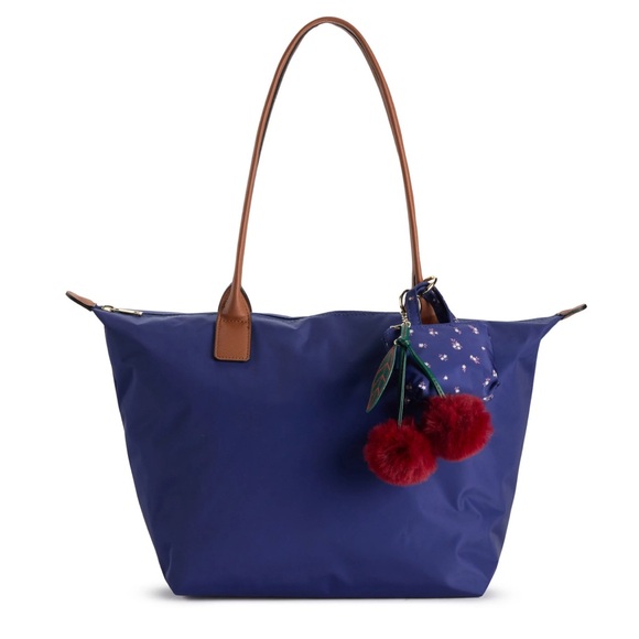 Madden Girl Handbags - Madden Girl Blue Tote Bag with Mini Bag Cherry PomPoms